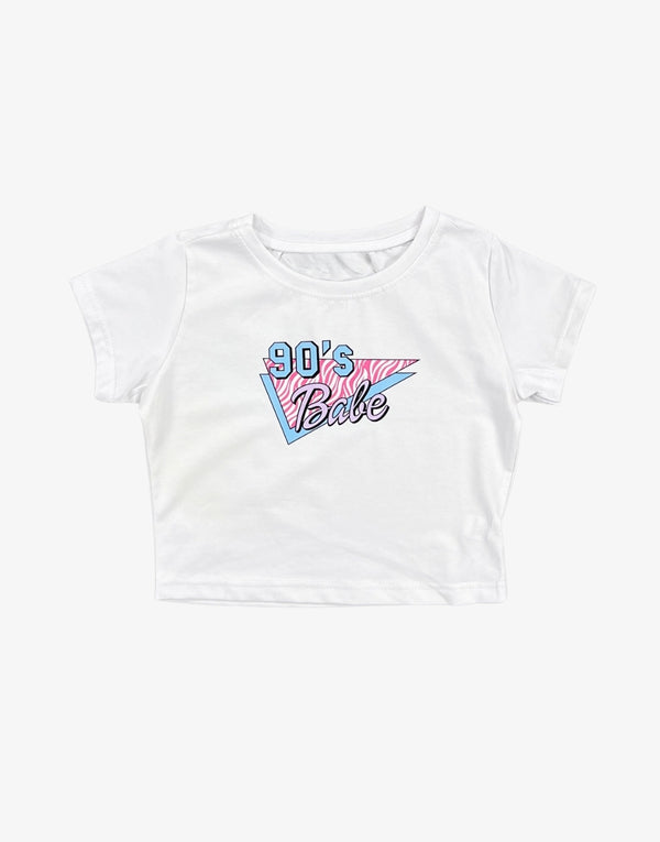 90s Babe Women's Crop White T-Shirt