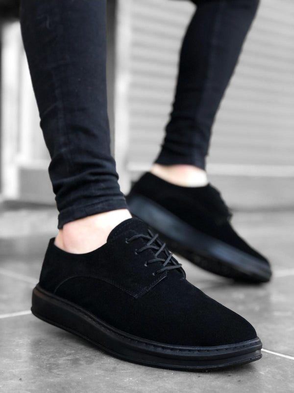 Ba0003 Lace-Up Suede Classic Black High Sole Casual Men's Shoes