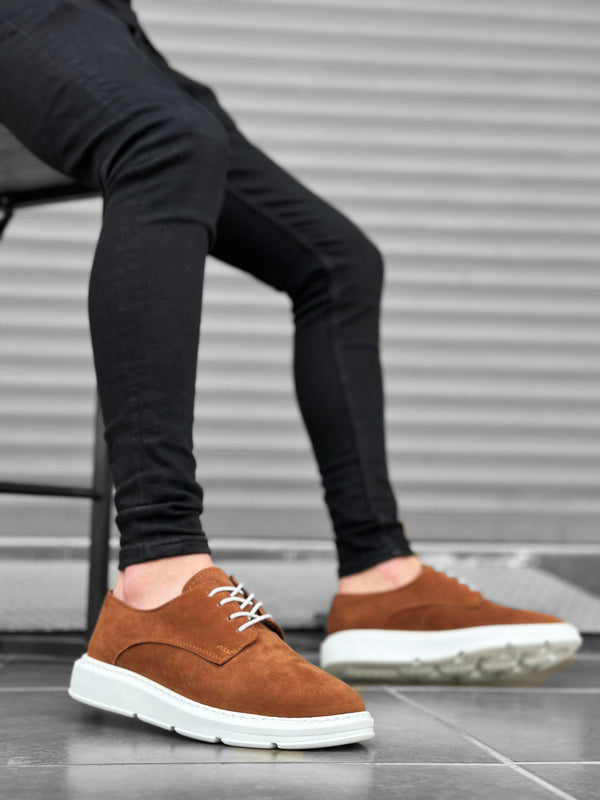 Ba0003 Lace-Up Suede Classic Tan White High Sole Casual Men's Sneakers Shoes