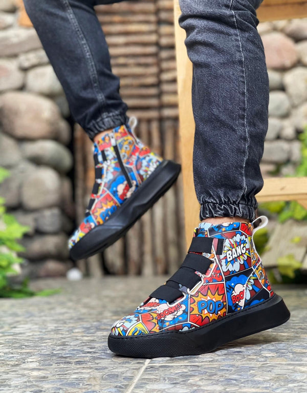 Ba0142 Banded Men's High-Sole Pop Art Model Sports Boots