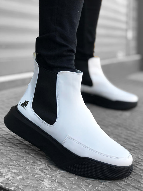 Ba0150 Lace-Up Banded Men's High Sole White Black Sole Sport Boots