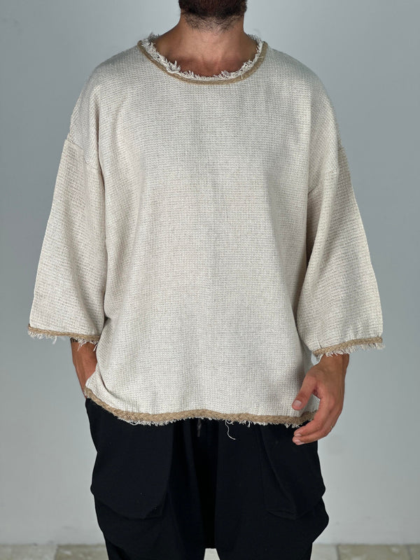 Turkish Buldan Cotton Beige Short Sleeve Bohemian T-Shirt