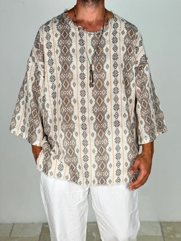 Striped Patterned Bohemian Short Sleeve T-Shirt