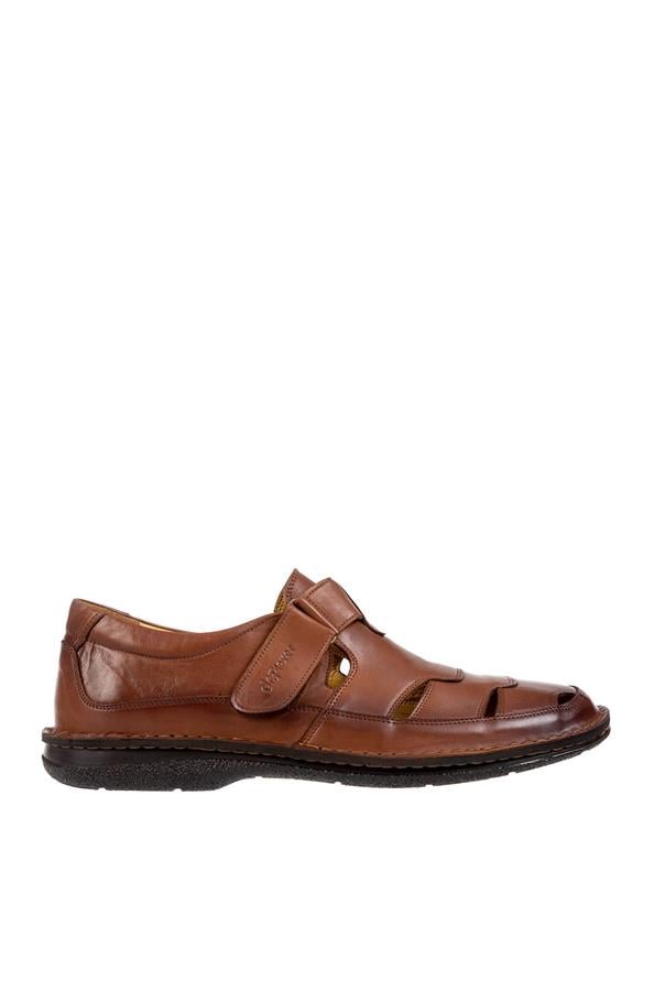 Men's Sandals Large Size - Premium Genuine Leather - Tan KF816607