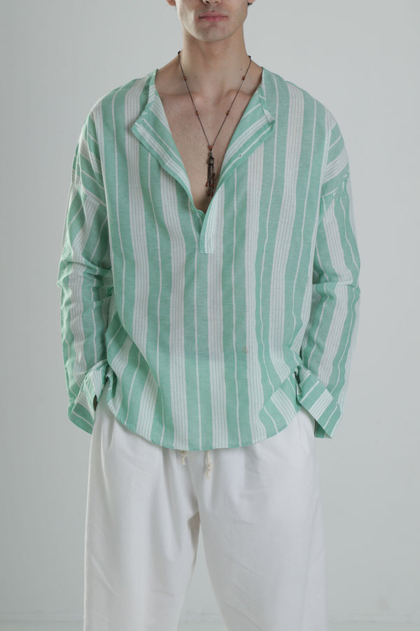 Men's Judge Collar Slim Cotton Green Shirt