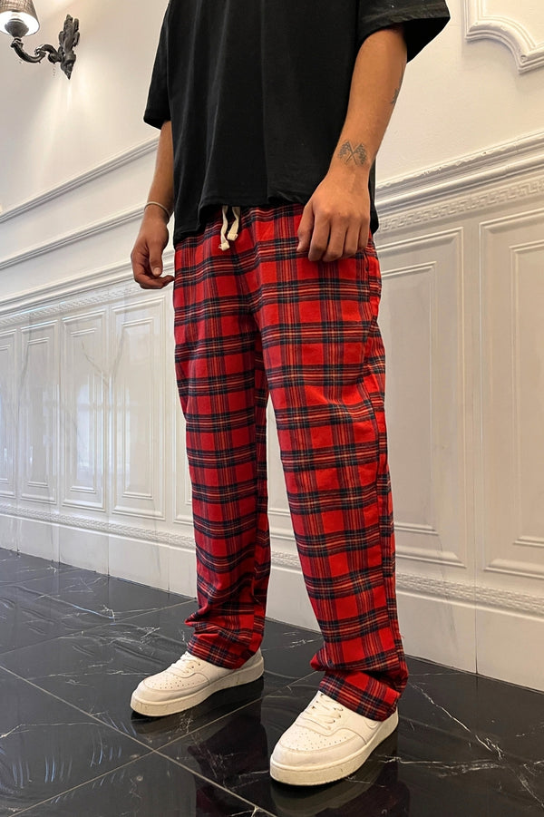 Square Patterned Red Pajama Sweatpants