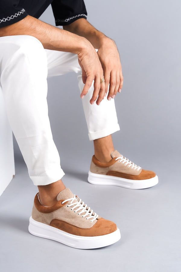 Kb-005 Mink Tan Suede Laced Casual Men's Sneakers Shoes