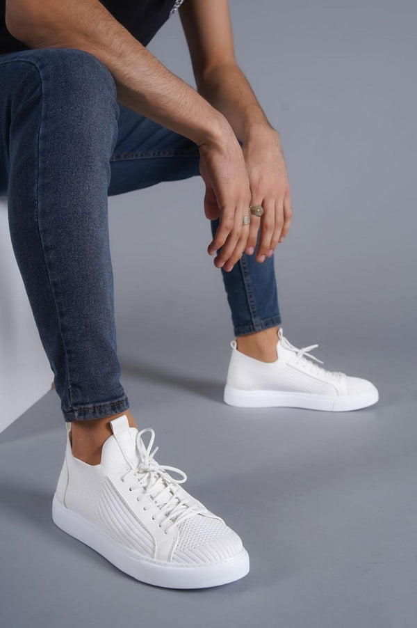 Kb-112 White Knitwear Lace-Up Casual Men's Sneakers Shoes