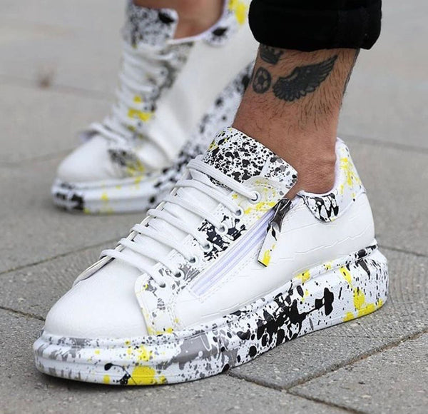 Men's Sneakers Shoes Crocodile White Yellow Kb02