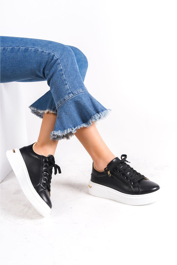 Lace-Up Black Women's Sports Shoes