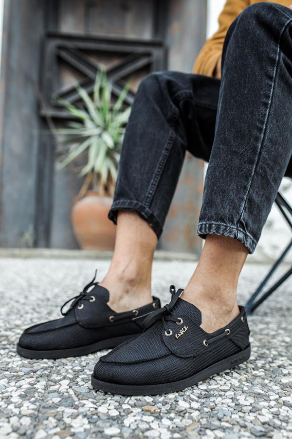 Men's Full Black Seasonal Linen Shoes