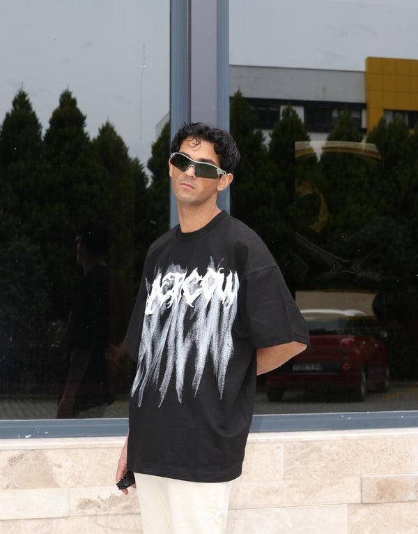 Men's Horror Flame Oversize Black T-Shirt