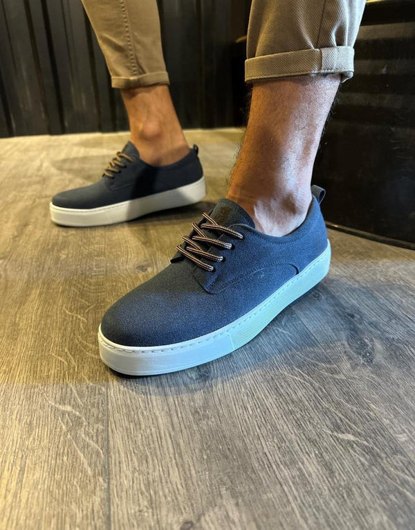 Men's Suede Navy Blue Casual Sneaker Shoes 077