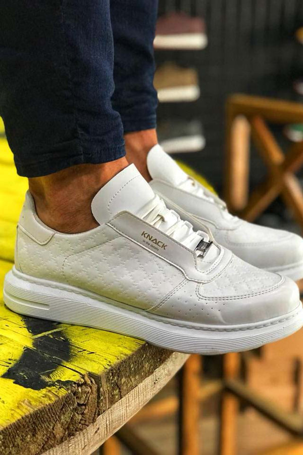 Men's White Quilted High Sole Casual Sneakers Sports Shoes