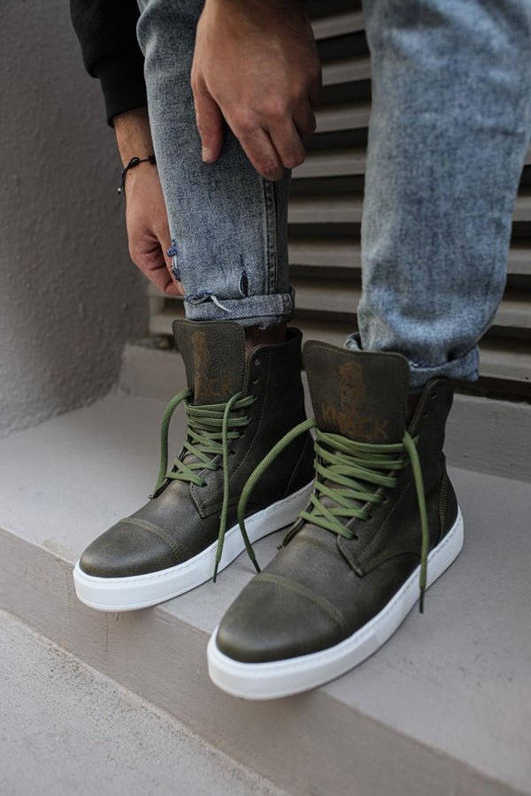 Mens Sneaker Long Sport Military Boots 022 Khaki