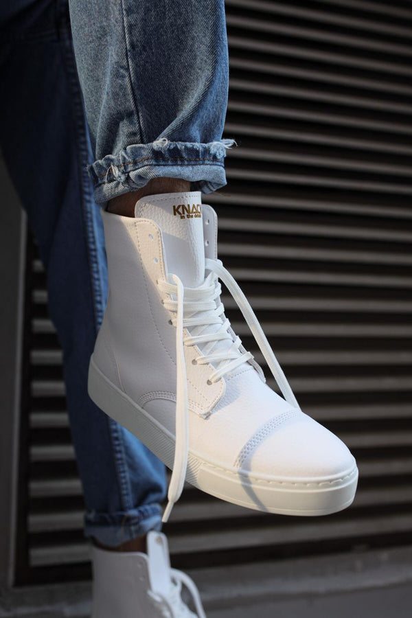 Mens Sneaker Long Sport Military Boots 022 White