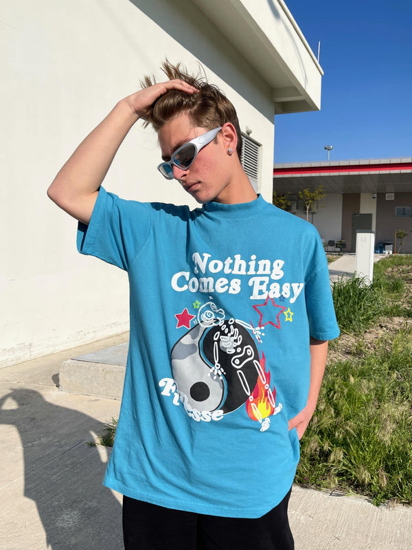 Nothing Comes Easy Oversize Men's Light Blue T-Shirt