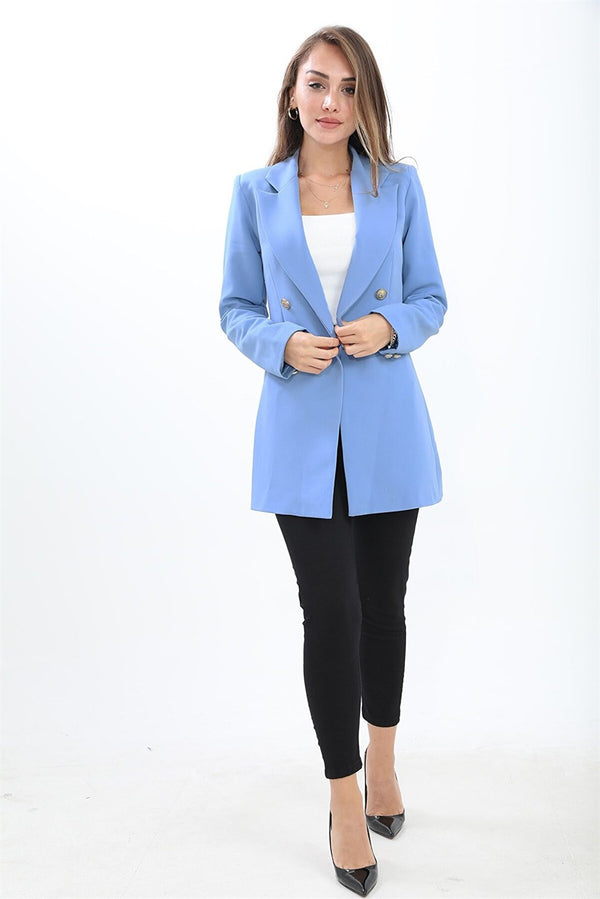 Padded Shoulders With Snap Fasteners On The Front - Women's Blazer Jacket