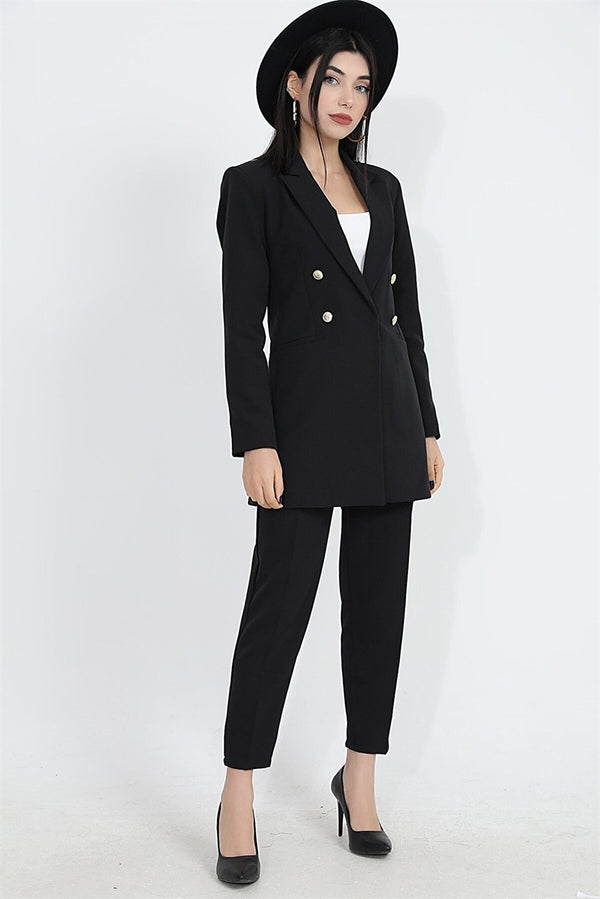 Padded Shoulders With Snap Fasteners On The Front - Women's Blazer Jacket