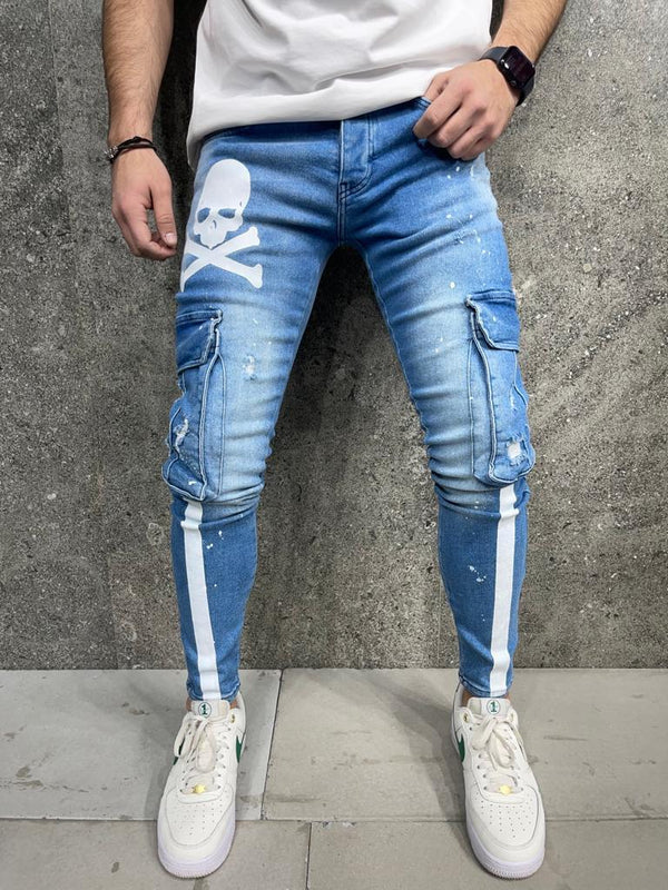 Premium Skull Line Cargo Slim Fit Denim Jean's