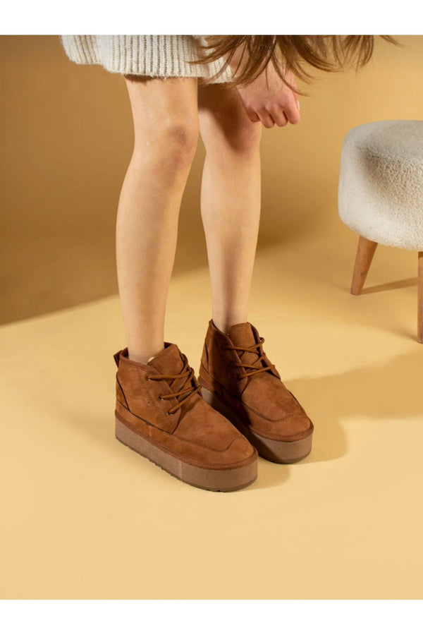 Sesil Tan Suede Lace-Up Women's Boots