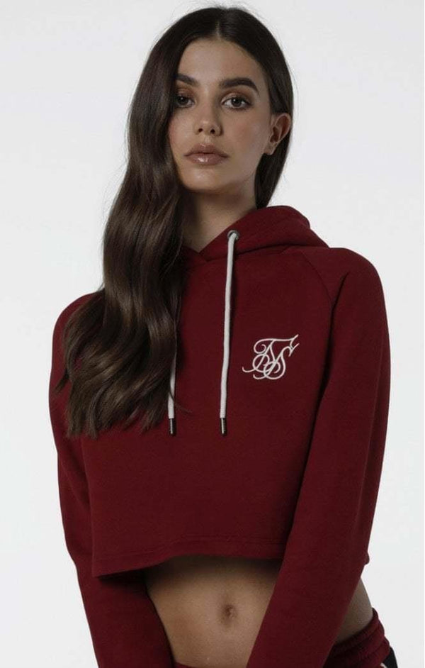 Kifalo Crop Hooded Sweatshirt For Women - Claret Red Bliss