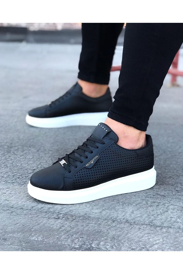 Wg01 Black Perforated Men's High-Sole Shoes Sneakers