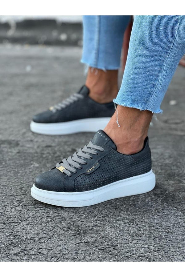 Wg01 Gray Perforated Men's High-Sole Shoes Sneakers