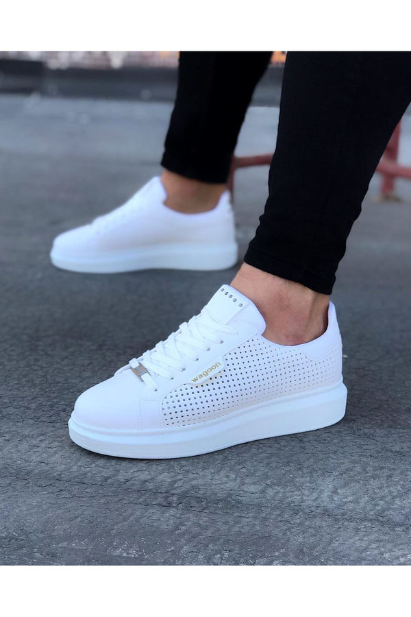 Wg01 White Perforated Men's High-Sole Shoes Sneakers