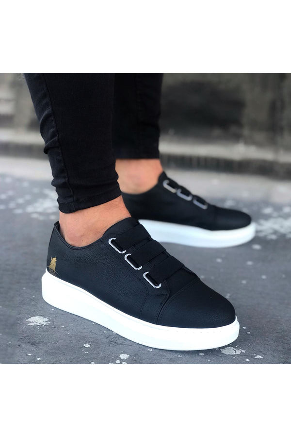 Wg026 3 Band Black Thick Sole Casual Men's Shoes