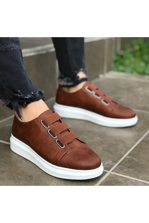 Wg026 3 Band Tan Thick Sole Casual Men's Shoes