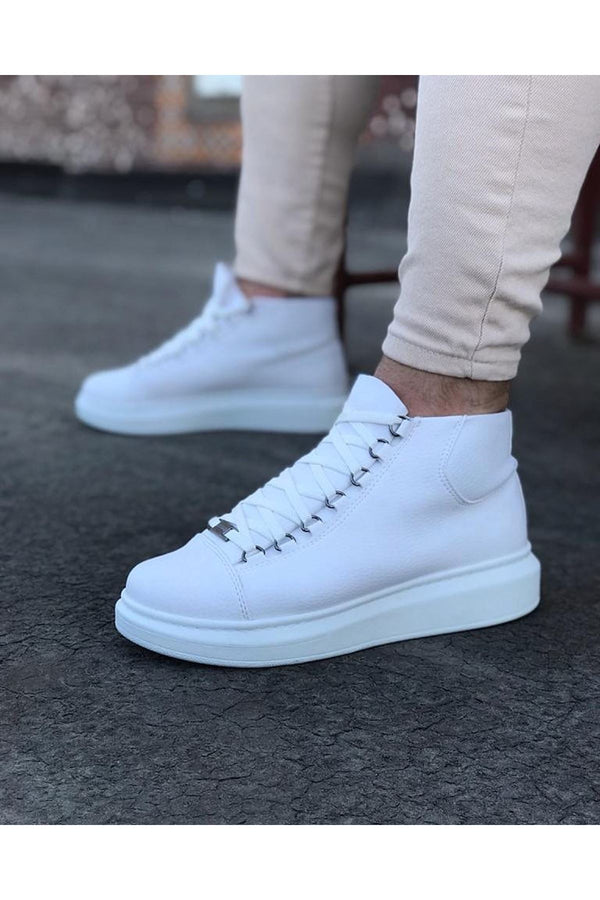 Wg032 White Lace-Up Sneakers Half Ankle Boots