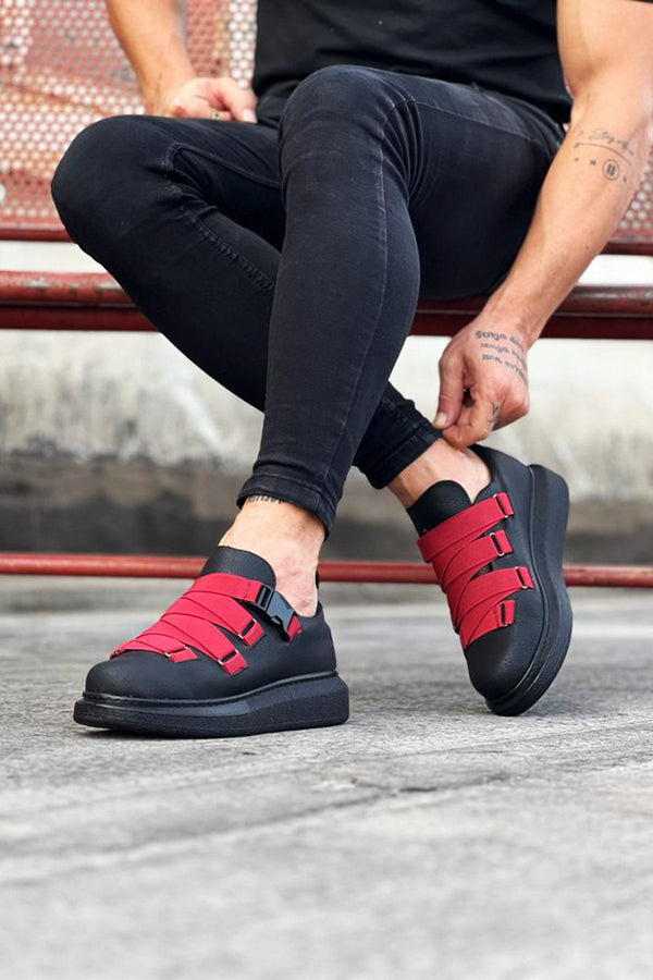 Wg033 Charcoal Red Men's High Sole Sneakers Shoes