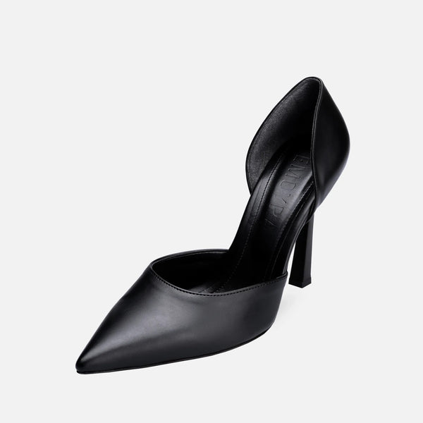 Women's Black Leather High Heel Shoes