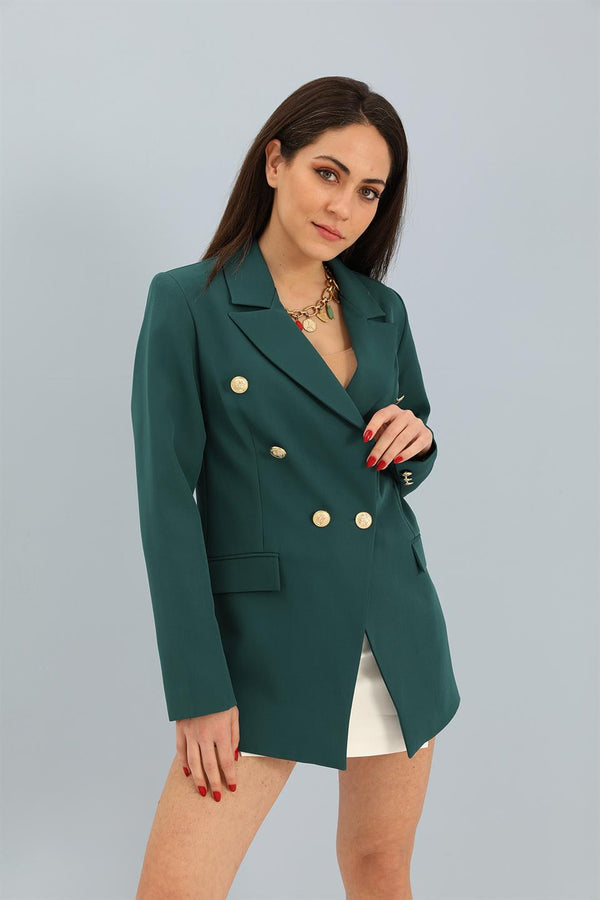 Women's Blazer Fleto Pocket Atlas Fabric Jacket - Emerald