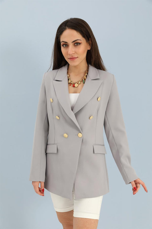 Women's Blazer Fleto Pocket Atlas Fabric Jacket - Gray