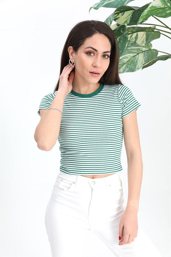 Women's Blouse Crew Neck Striped Camisole - Green