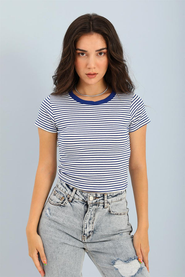 Women's Blouse Crew Neck Striped Camisole - Navy Blue