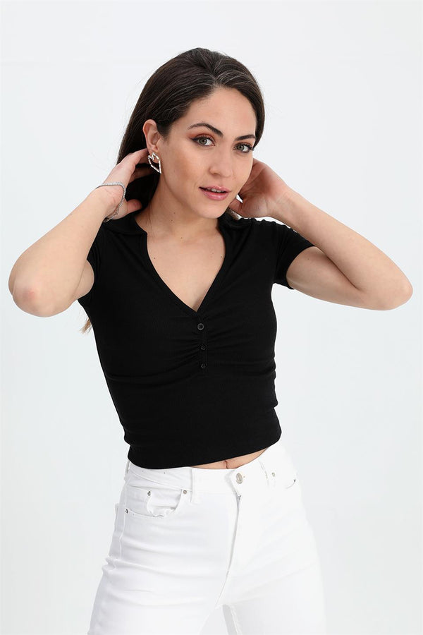 Women's Blouse Shirt Collar Short Sleeve Camisole - Black