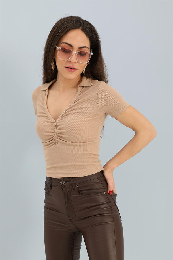 Women's Blouse Shirt Collar Short Sleeve Camisole - Mink