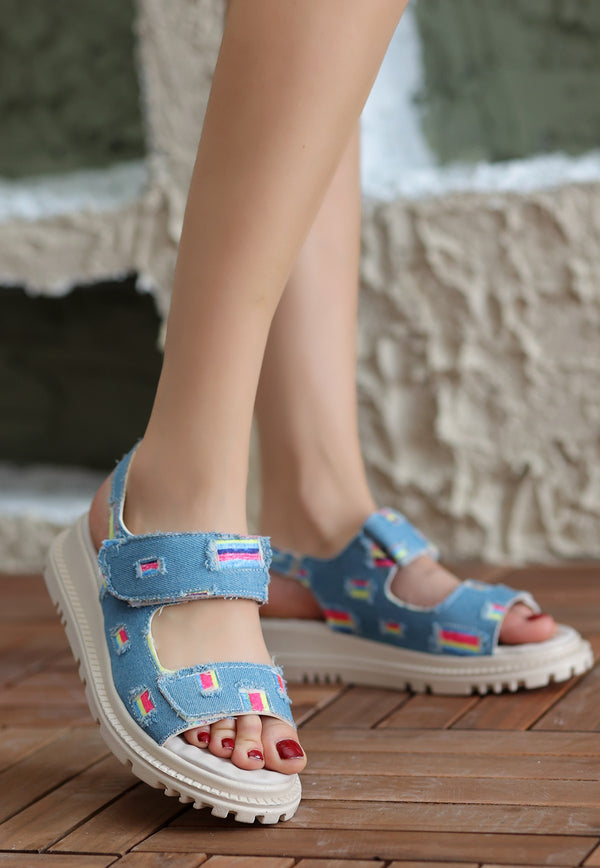 Women's Blue Denim Velcro Sandals