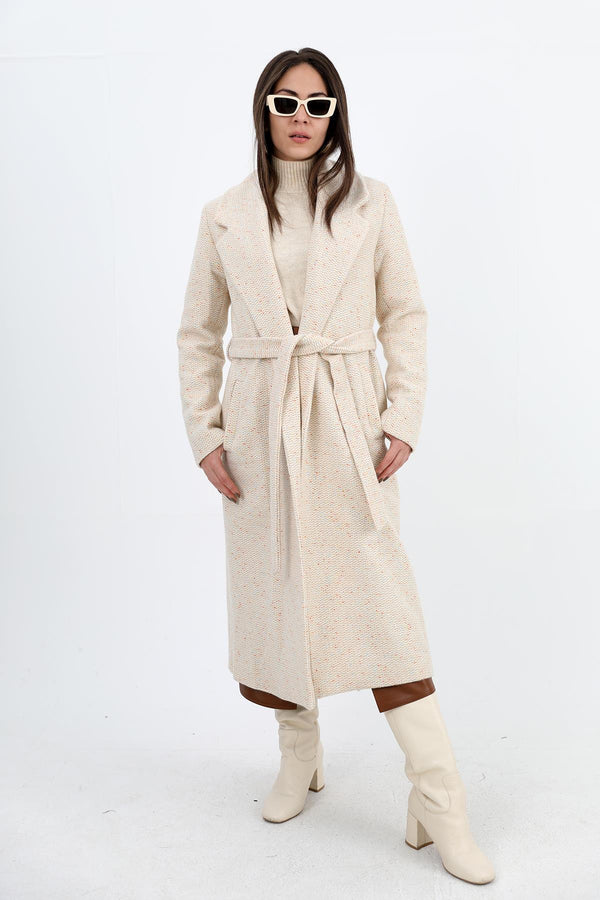 Women's Double Breasted Collar Flotilla Pocket Long Coat - Ecru