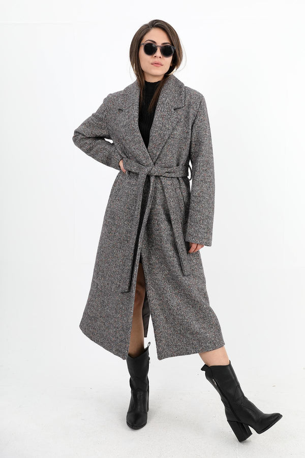 Women's Double Breasted Collar Flotilla Pocket Long Coat - Gray