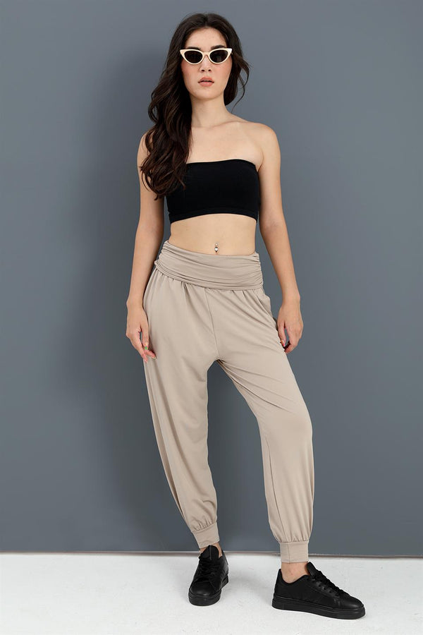 Women's High Waist Pocket Jogger Pants - Beige