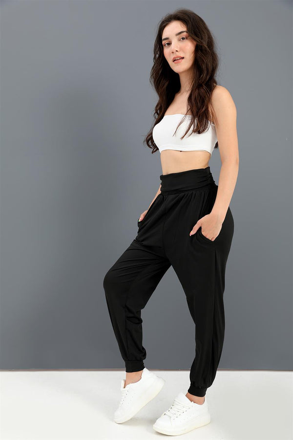 Women's High Waist Pocket Jogger Pants - Black