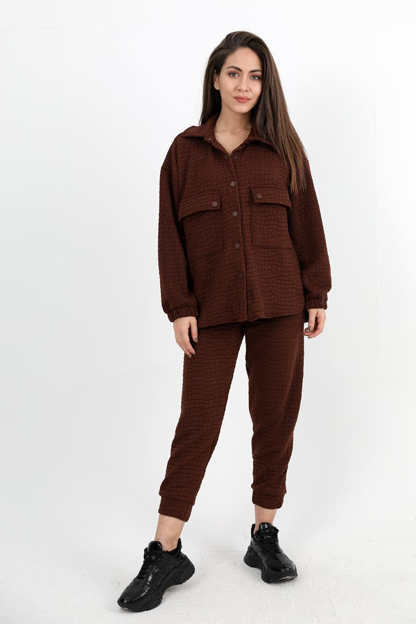 Women's Jacquard Quilted Double Set - Brown