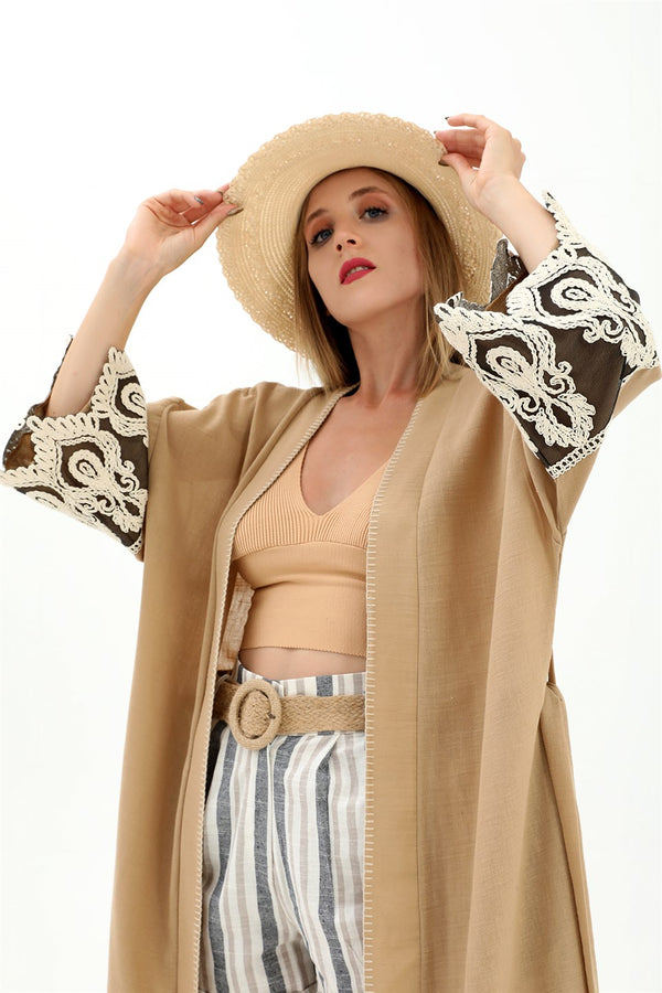 Women's Lacy Linen Kimono - Mink