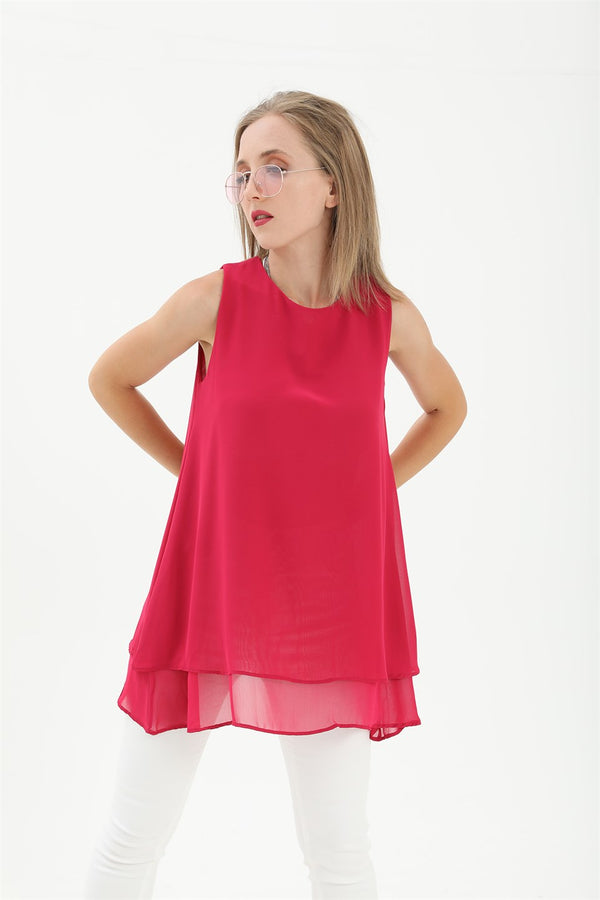 Women's Long Chiffon Sleeveless Blouse - Fuchsia