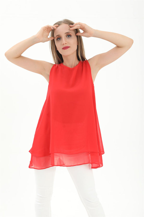 Women's Long Chiffon Tank Top - Pomegranate Blossom