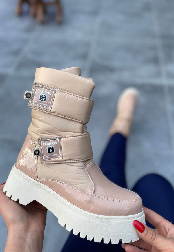 Women's Miah Nude Patent Leather Snow Boots